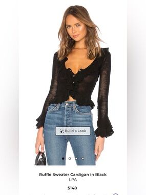 LPA Black Ruffled V-Neck Button-Front Knit Top